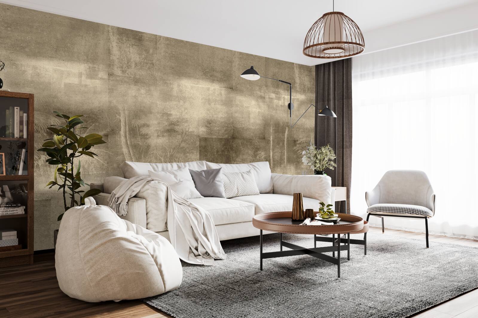 Papier peint pluie de nuit en tons sépia