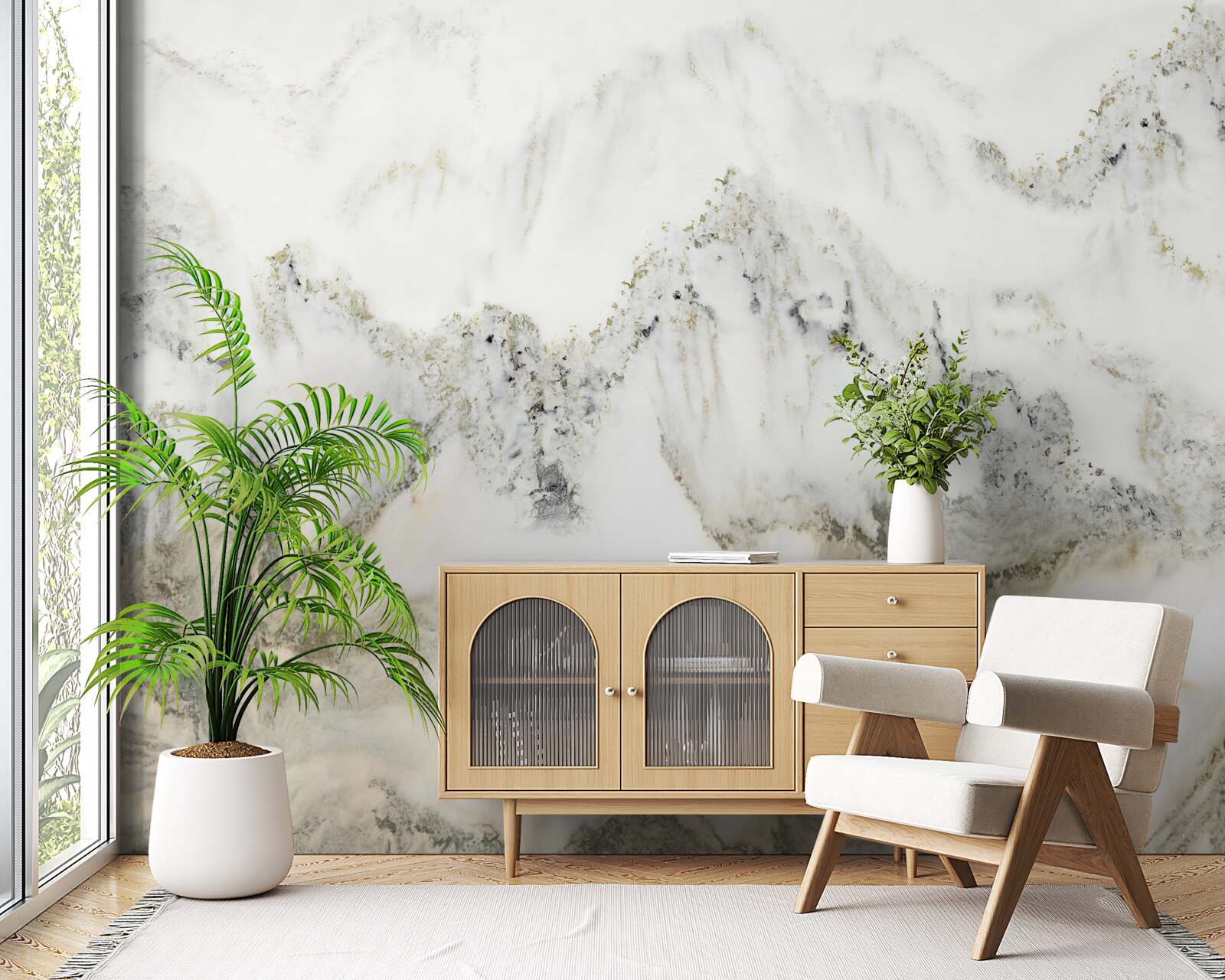 Papier peint pluie dans le jardin japonais