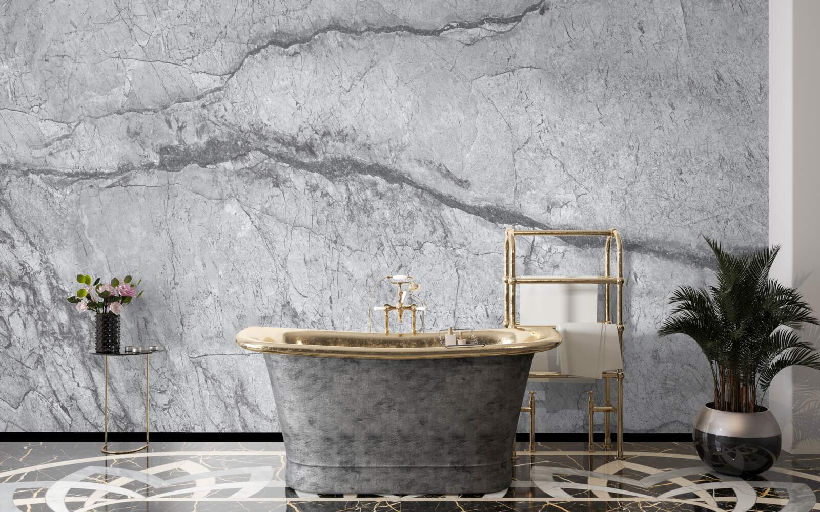 Papier peint marbre gris