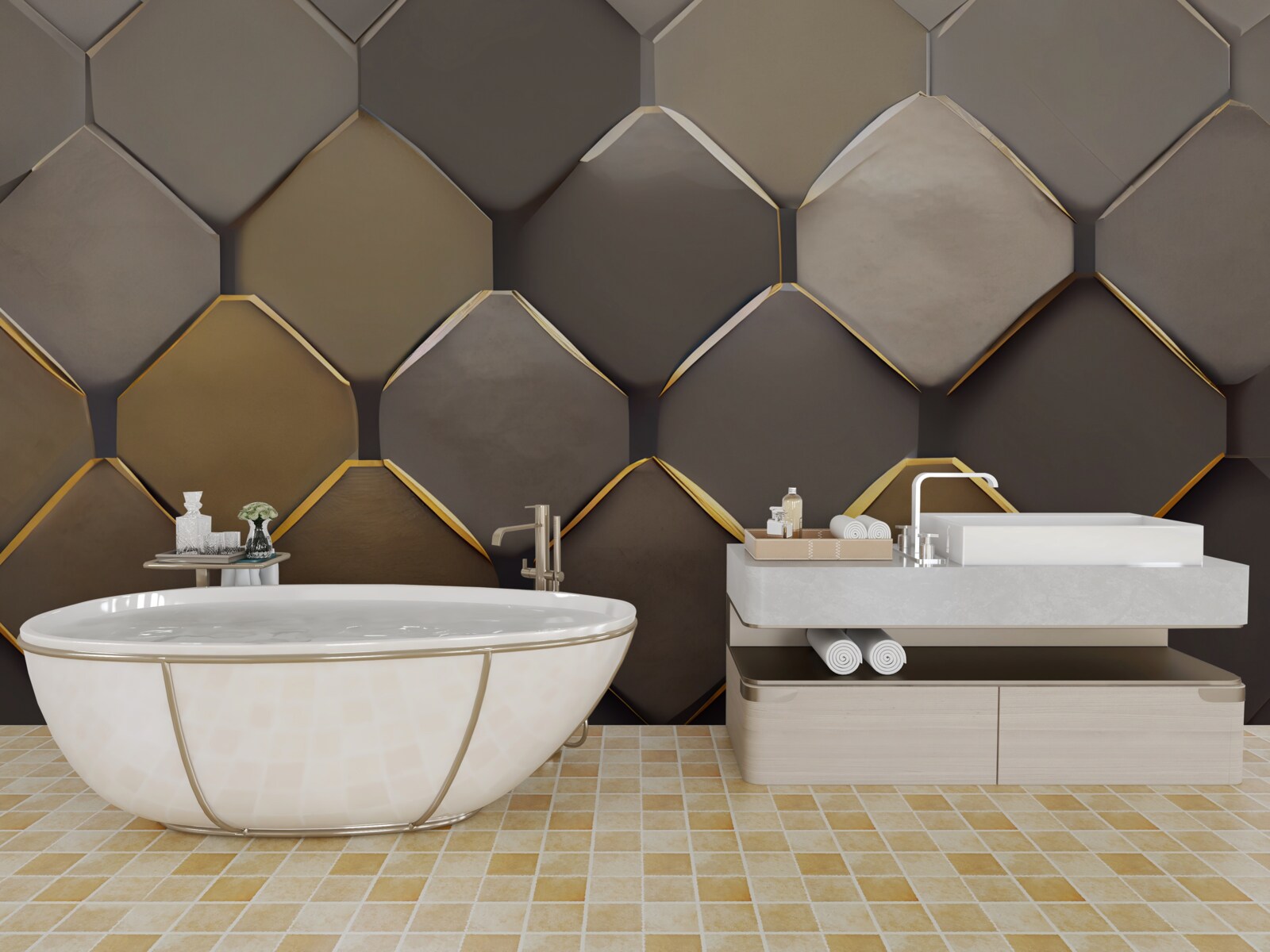 Papier peint carrés métalliques