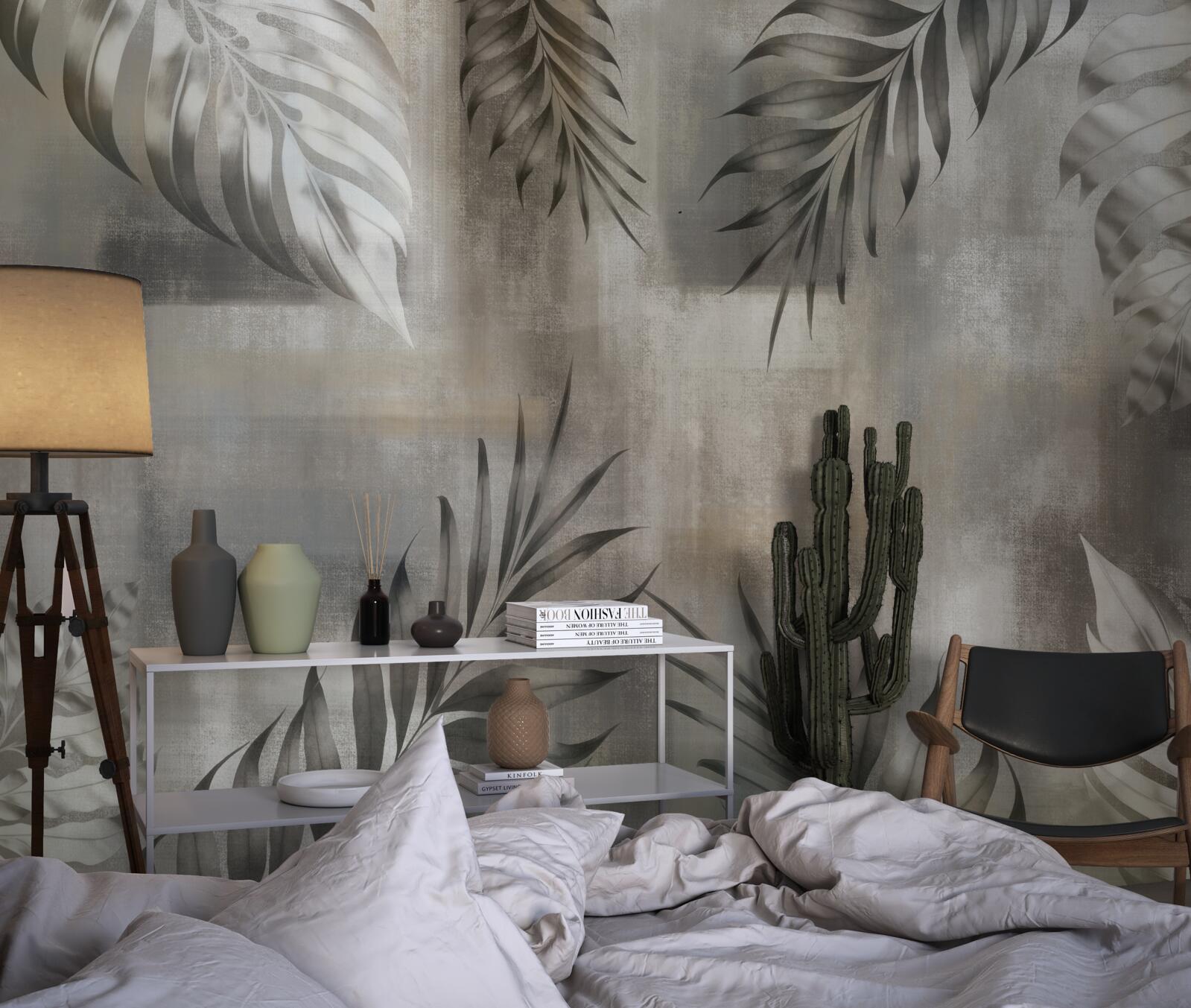 Papier peint feuilles de monstera en noir et blanc