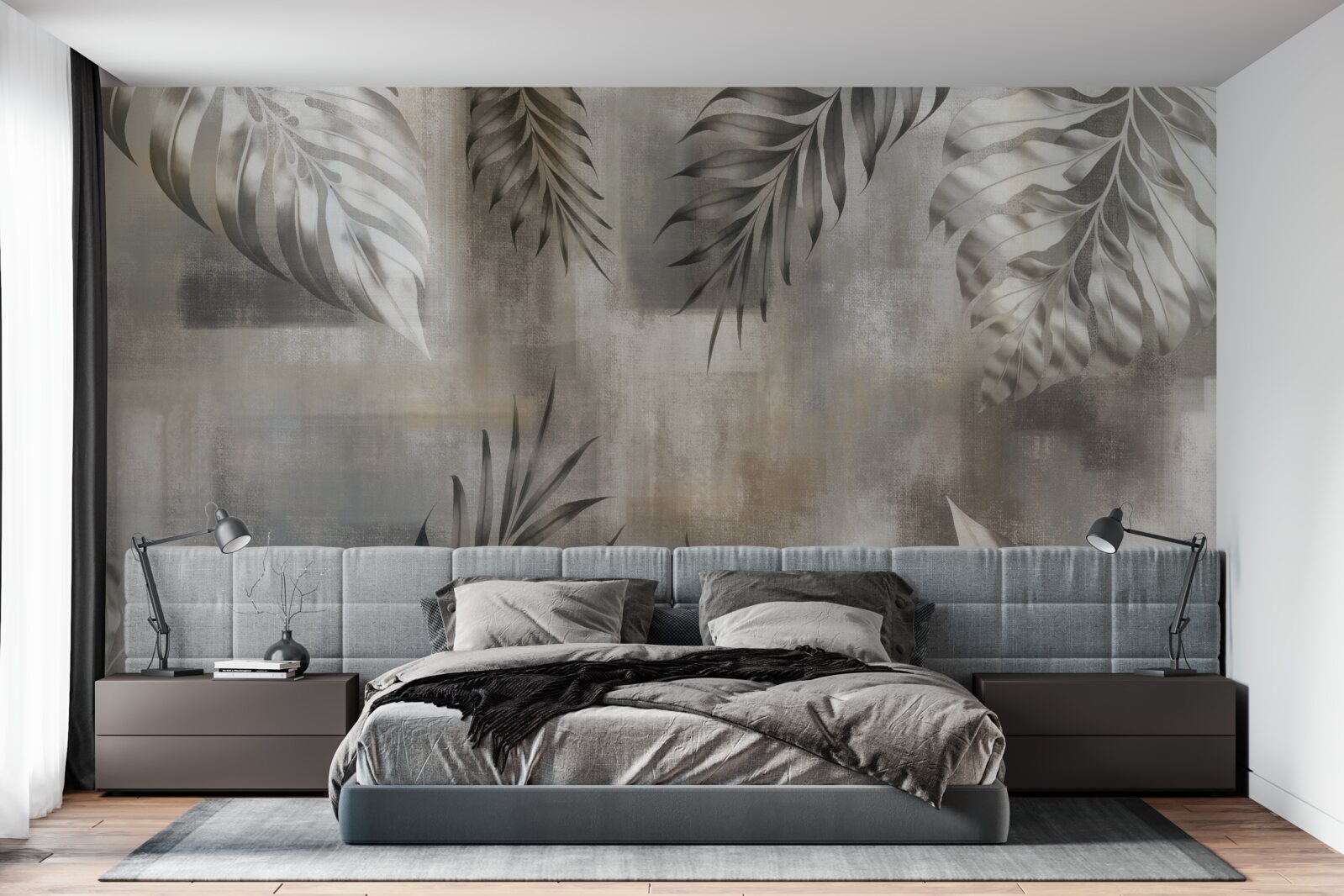 Papier peint feuilles de monstera en noir et blanc