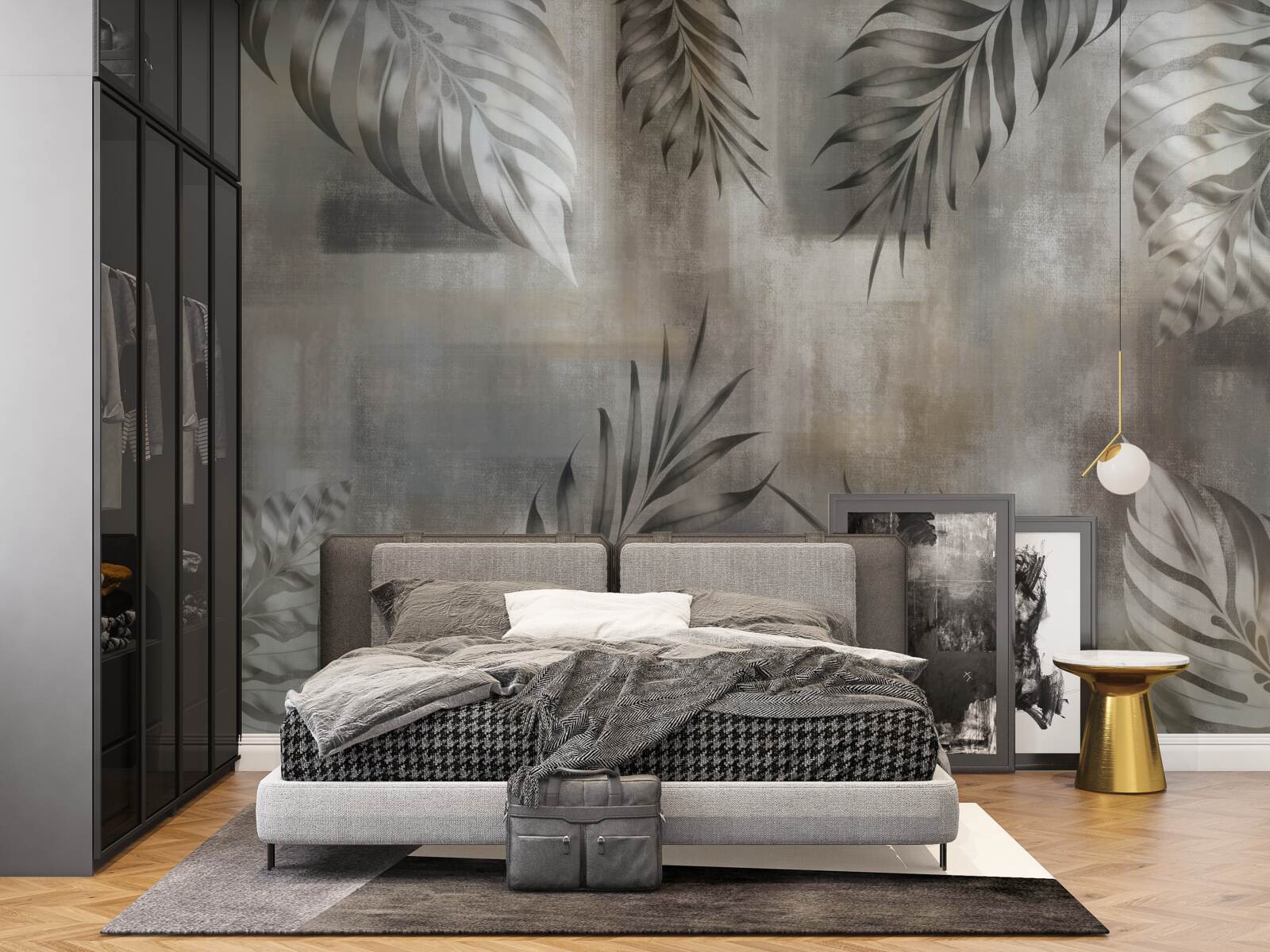 Papier peint feuilles de monstera en noir et blanc