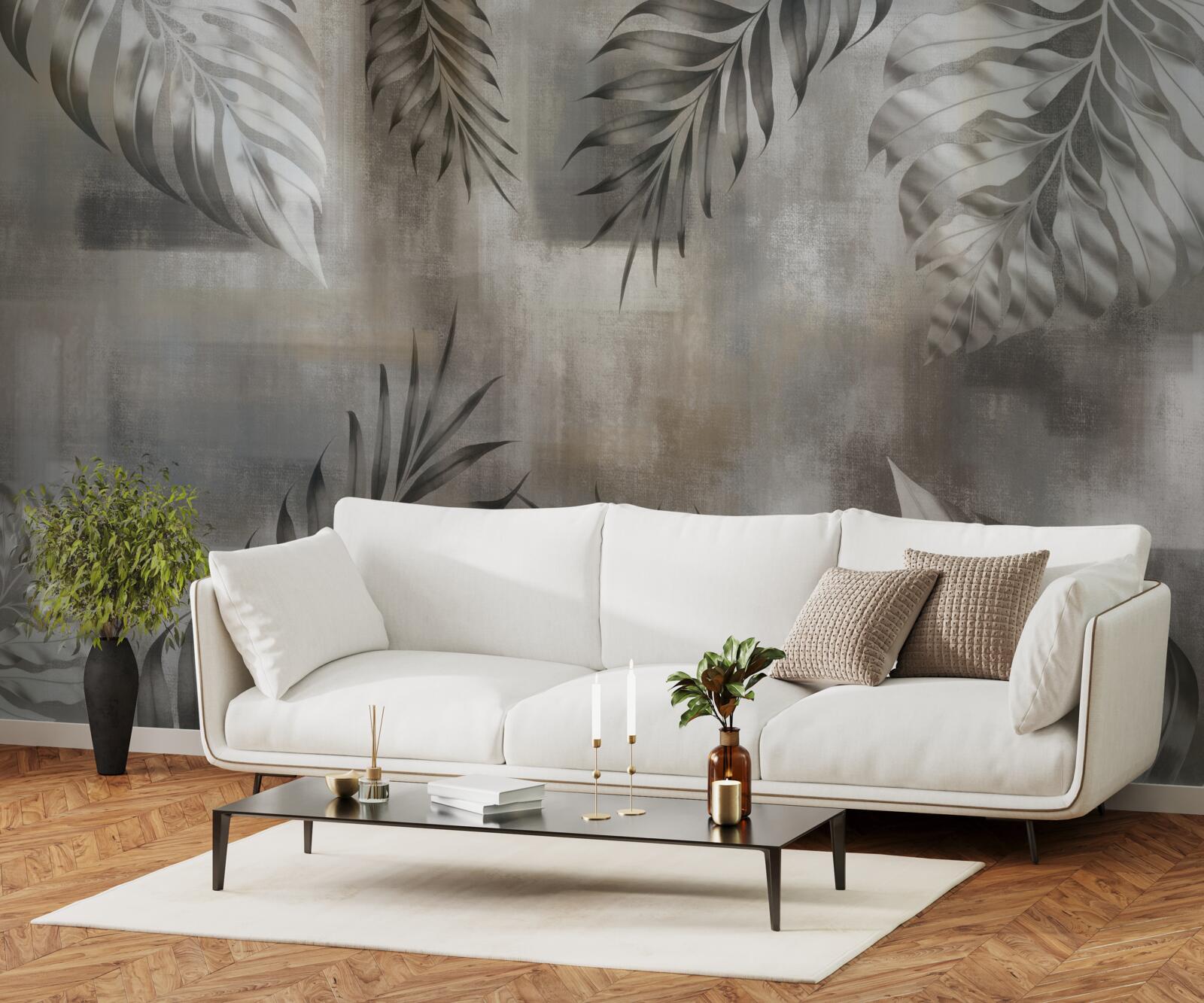 Papier peint feuilles de monstera en noir et blanc