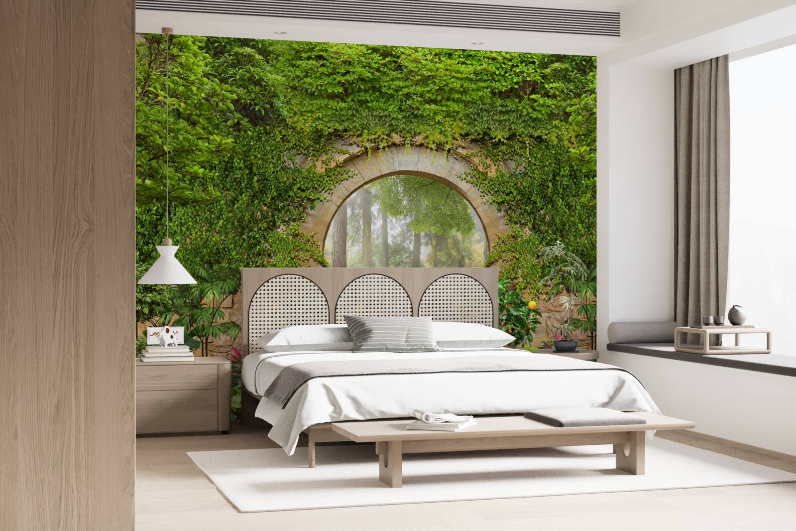 Papier peint arche verte envahie par la végétation dans la forêt