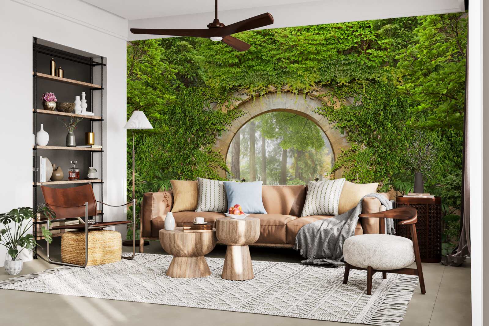 Papier peint arche verte envahie par la végétation dans la forêt