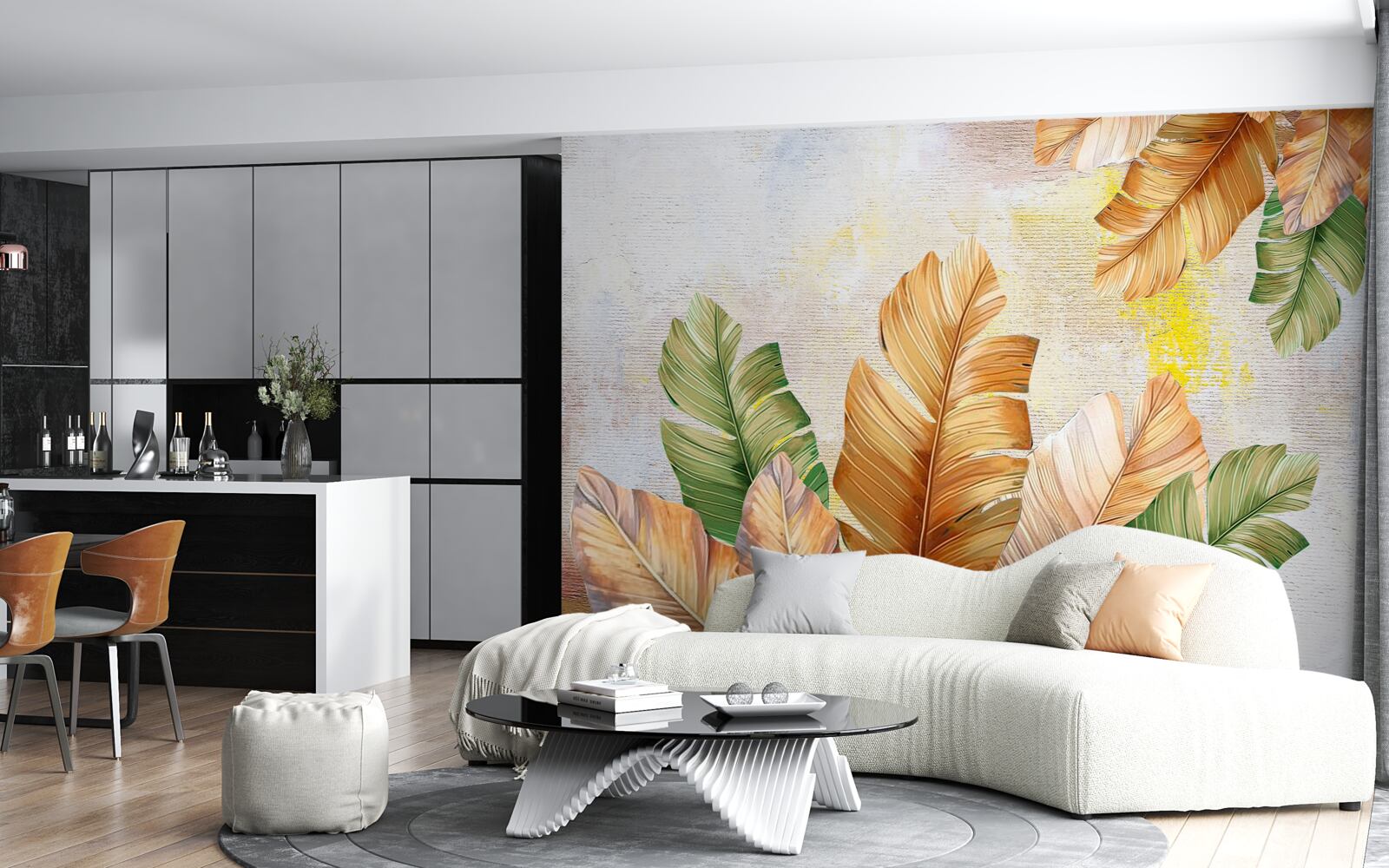 Papier peint en automne, les feuilles ressemblent à des plumes