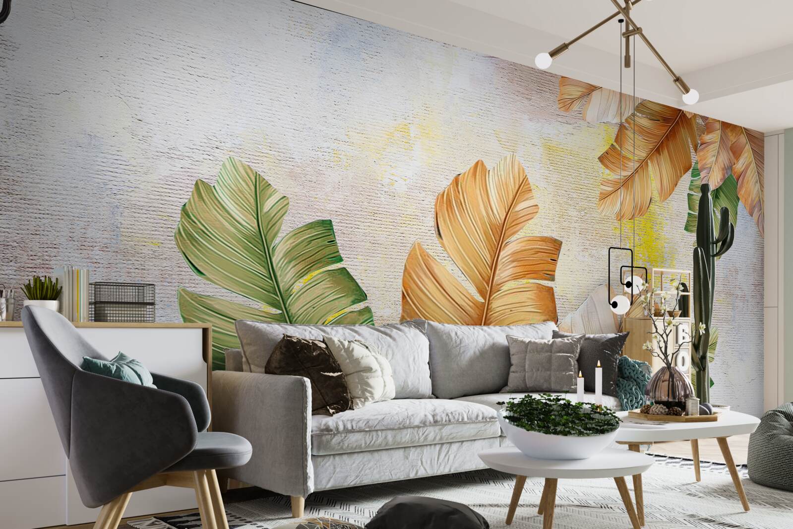 Papier peint en automne, les feuilles ressemblent à des plumes