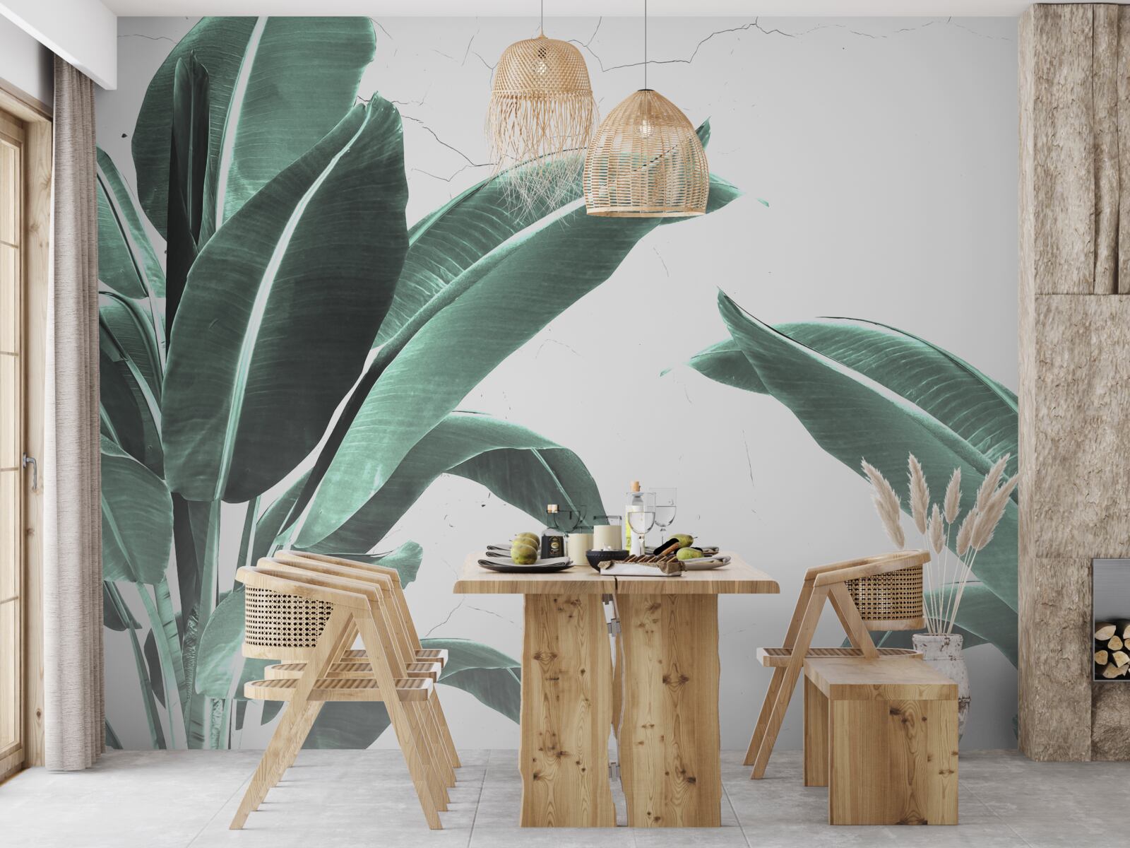 Papier peint grandes feuilles de palmier vertes