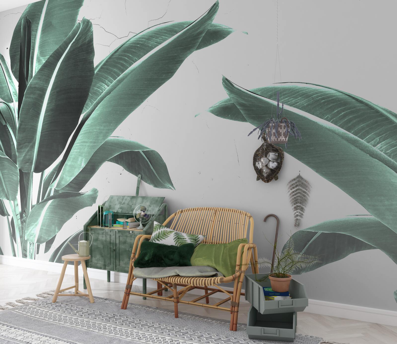 Papier peint grandes feuilles de palmier vertes