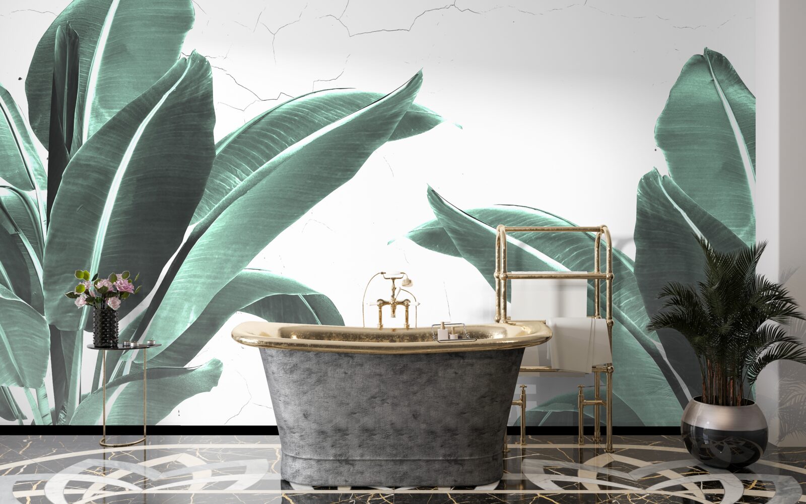 Papier peint grandes feuilles de palmier vertes