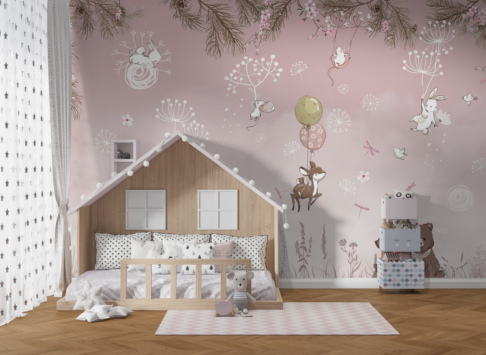 Papier peint deux ours dans l'herbe