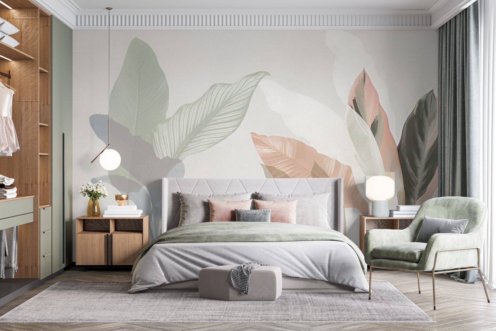 Papier peint grandes feuilles de palmier