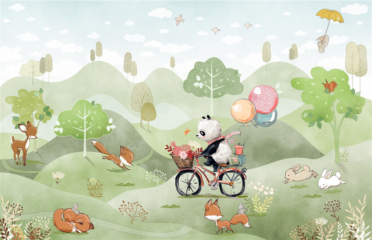 Papier peint la bicyclette sur laquelle roule le panda