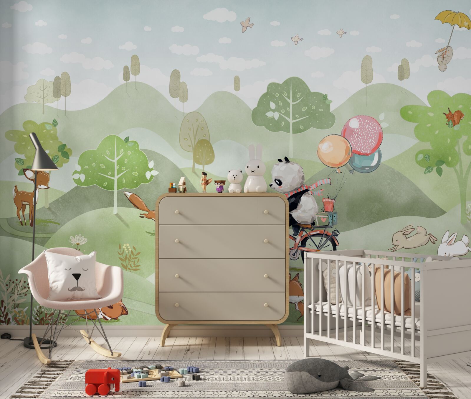 Papier peint la bicyclette sur laquelle roule le panda