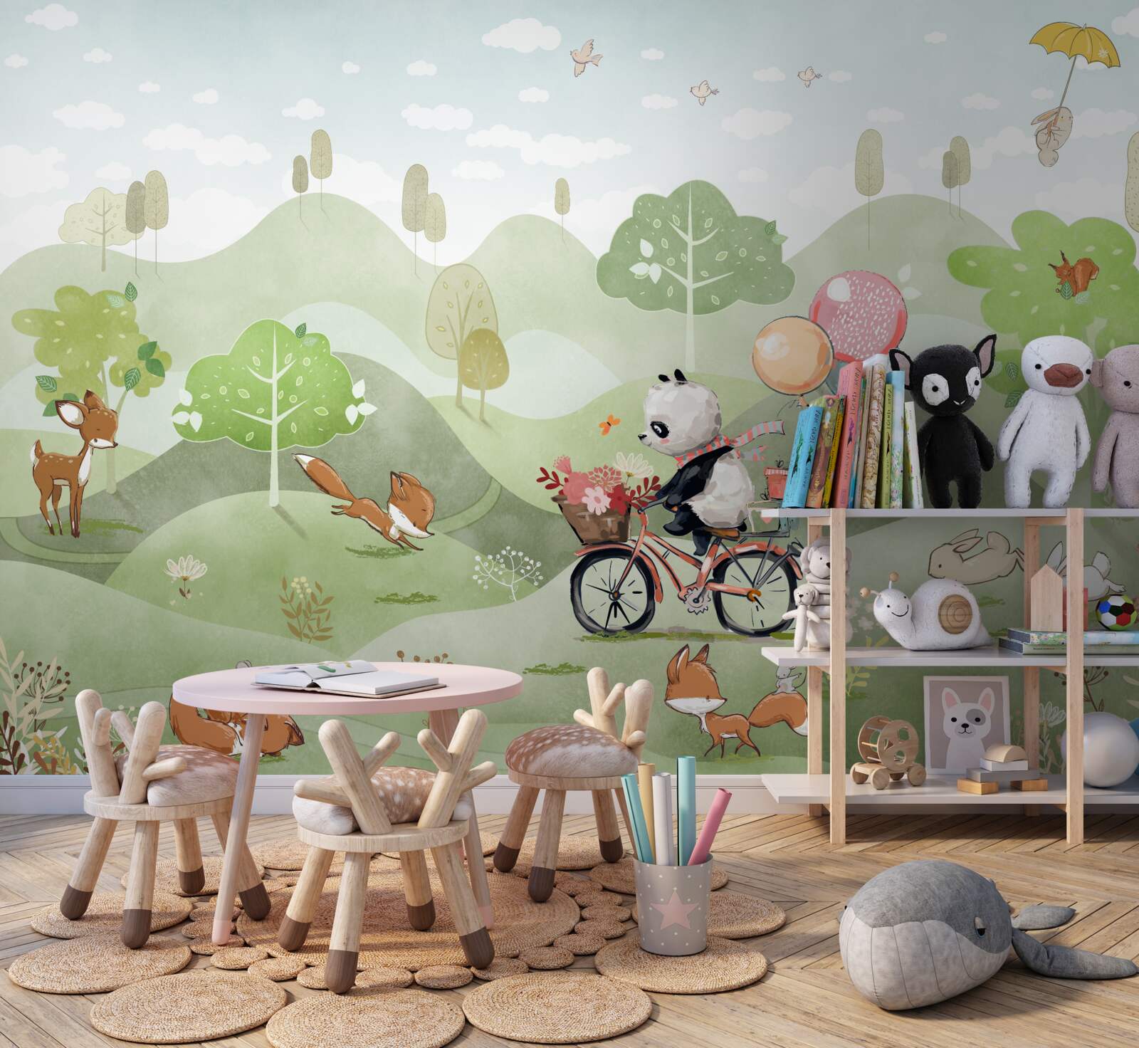 Papier peint la bicyclette sur laquelle roule le panda