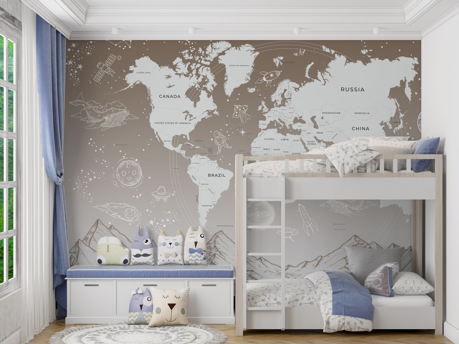 Papier peint Le monde se trouve au-dessus des sommets des montagnes