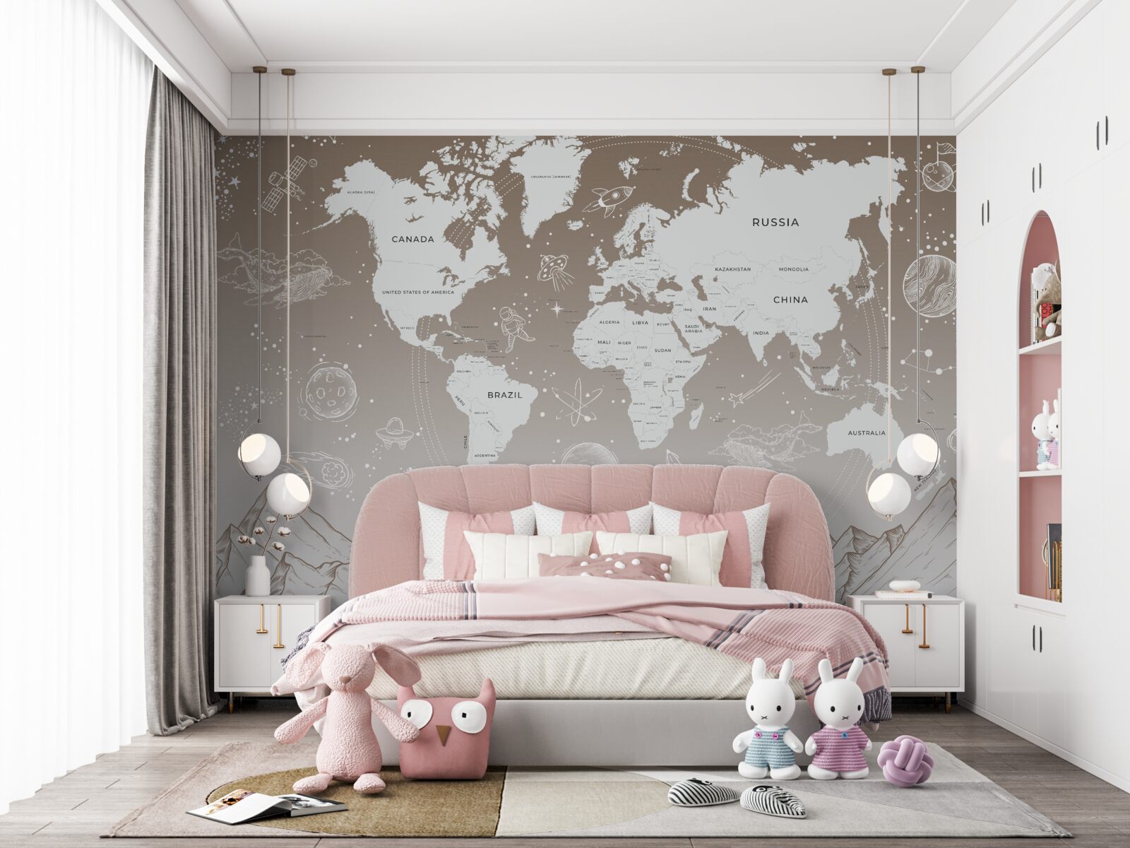 Papier peint Le monde se trouve au-dessus des sommets des montagnes