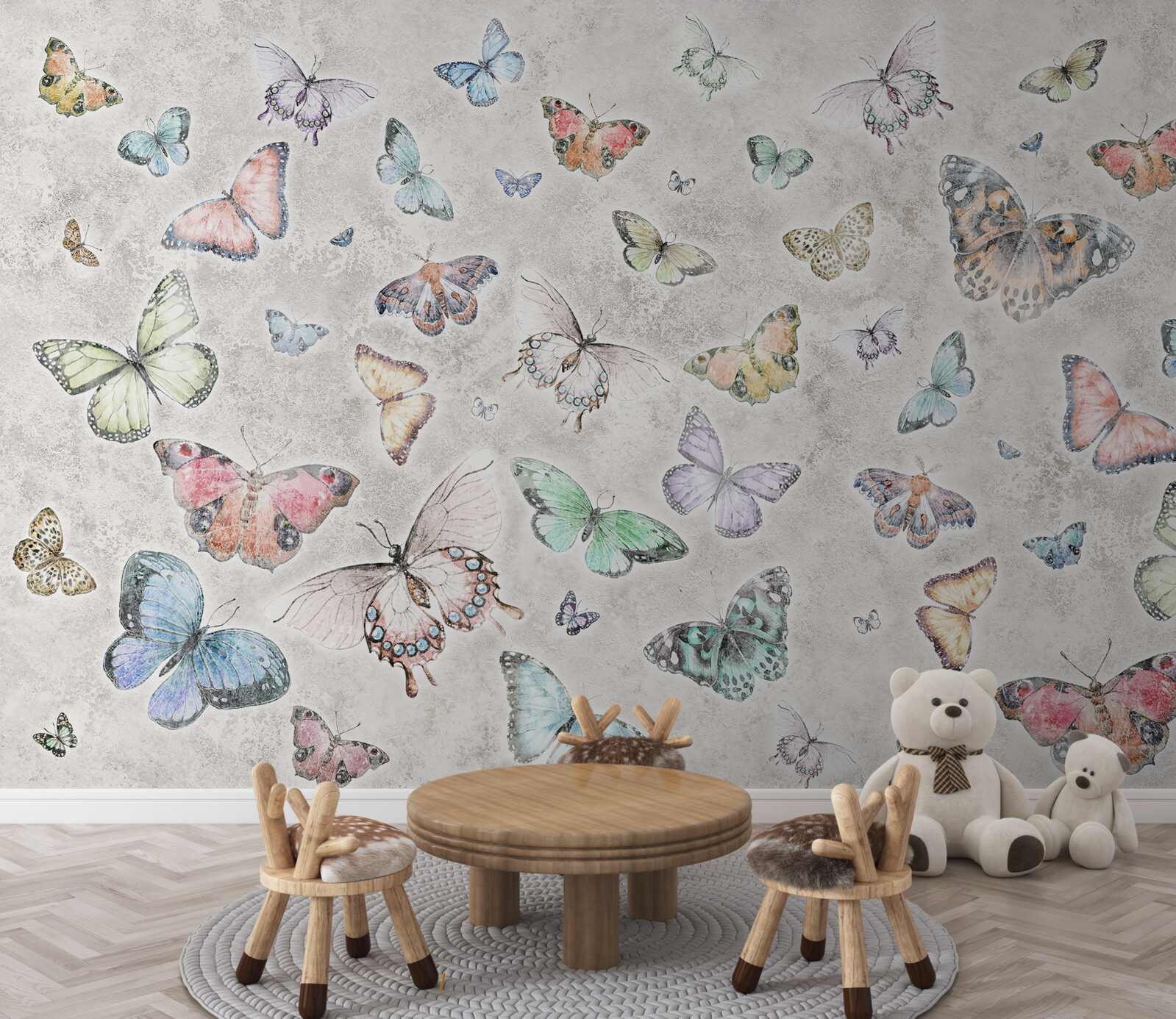 Papier peint Papillons lumineux sur fond gris