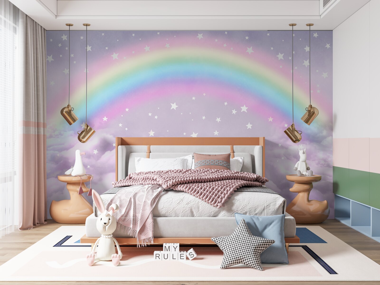 Papier peint nuages sous l'arc-en-ciel