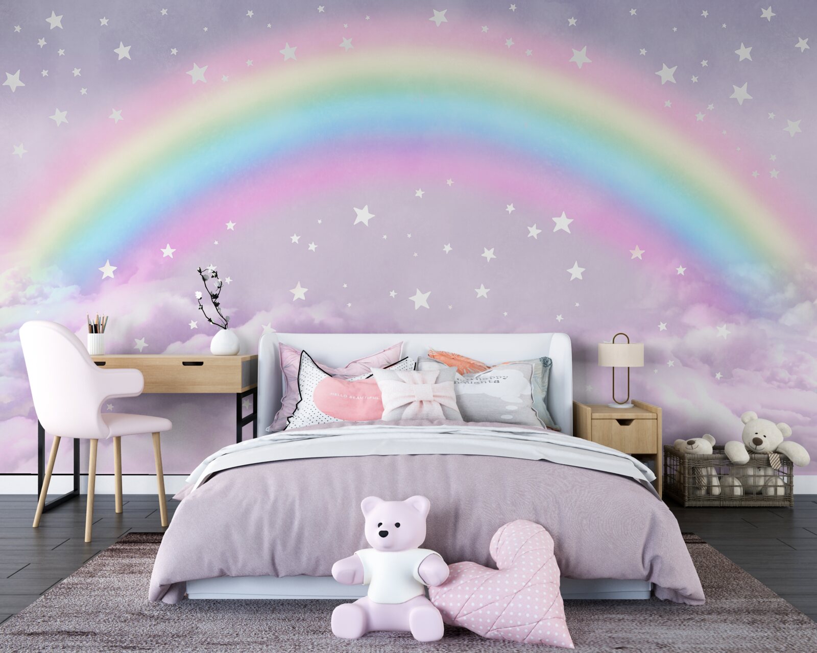 Papier peint nuages sous l'arc-en-ciel