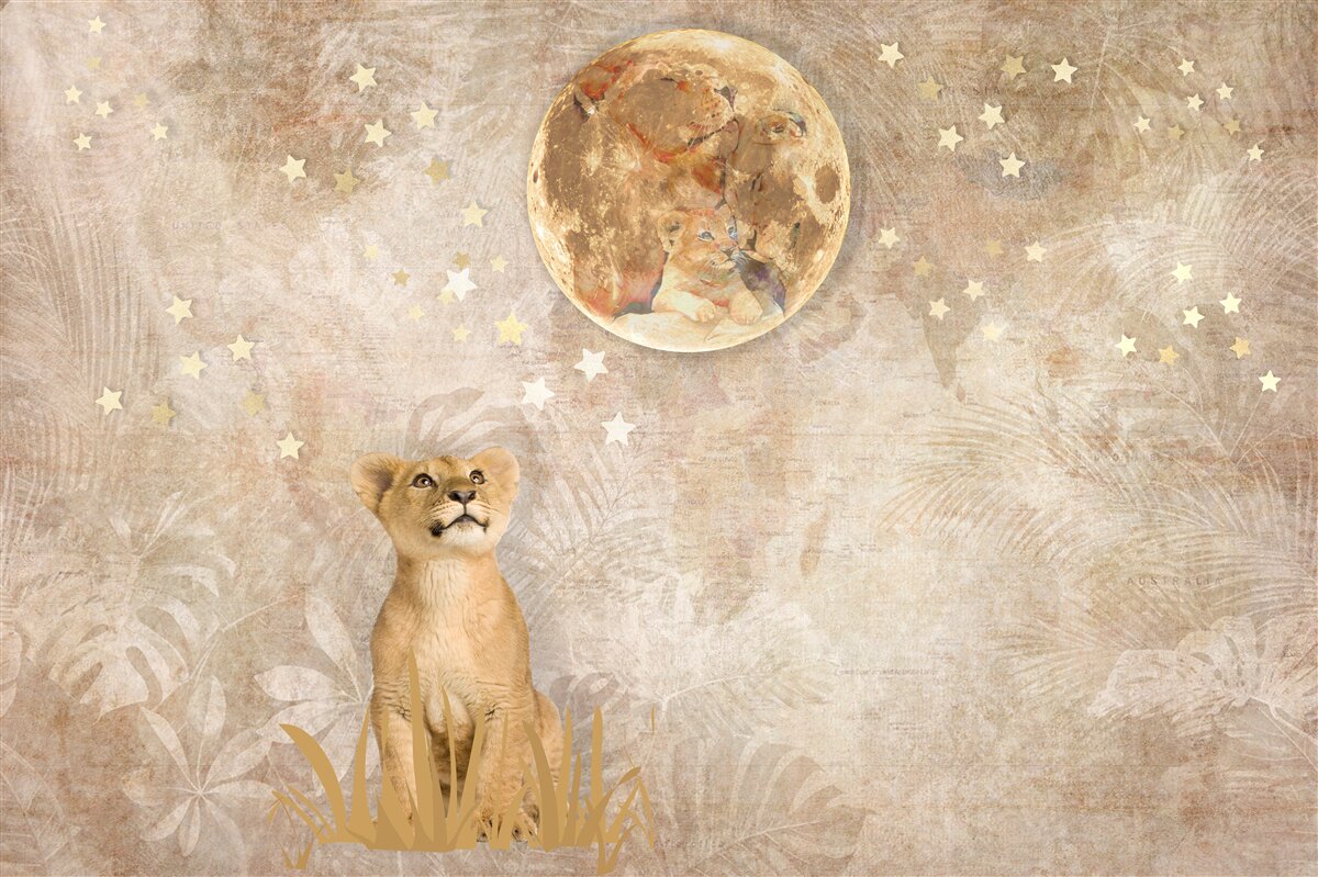 Papier peint le petit lion regarde la lune
