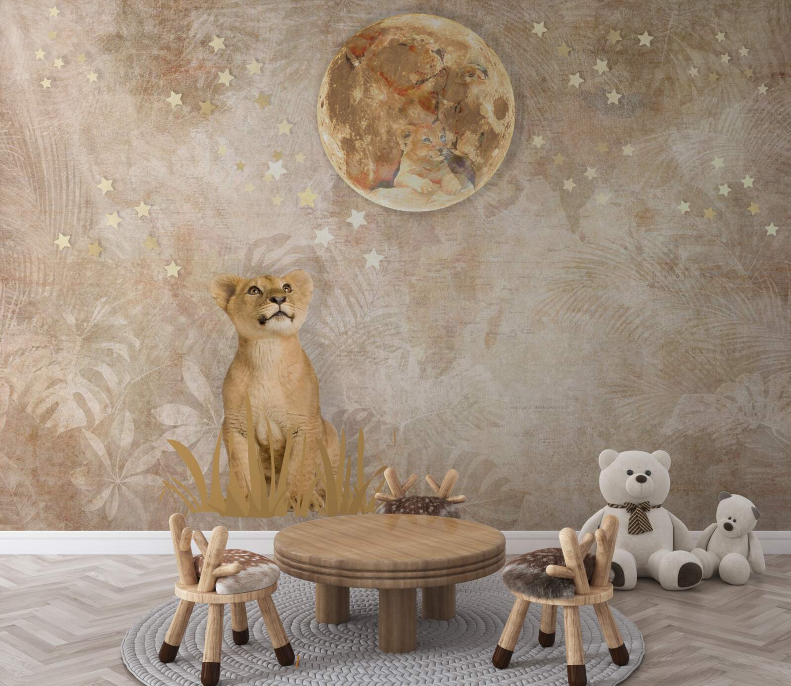 Papier peint le petit lion regarde la lune