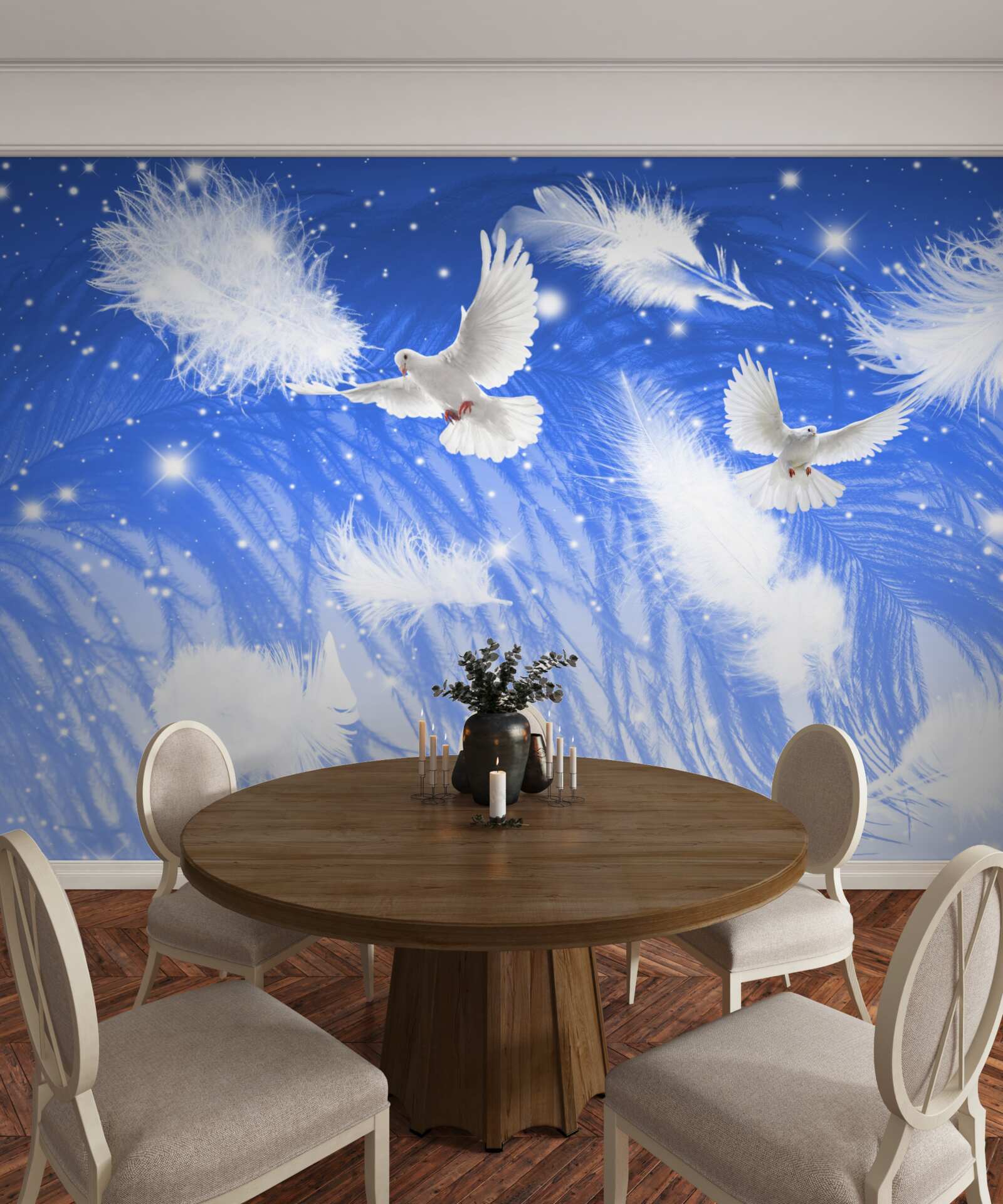 Papier peint se déplaçant dans l'atmosphère des oiseaux brillants et de leur plumage