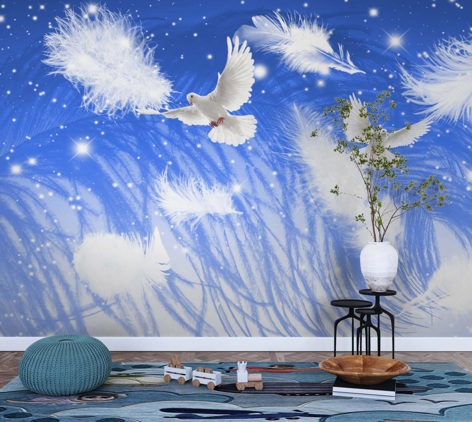 Papier peint se déplaçant dans l'atmosphère des oiseaux brillants et de leur plumage