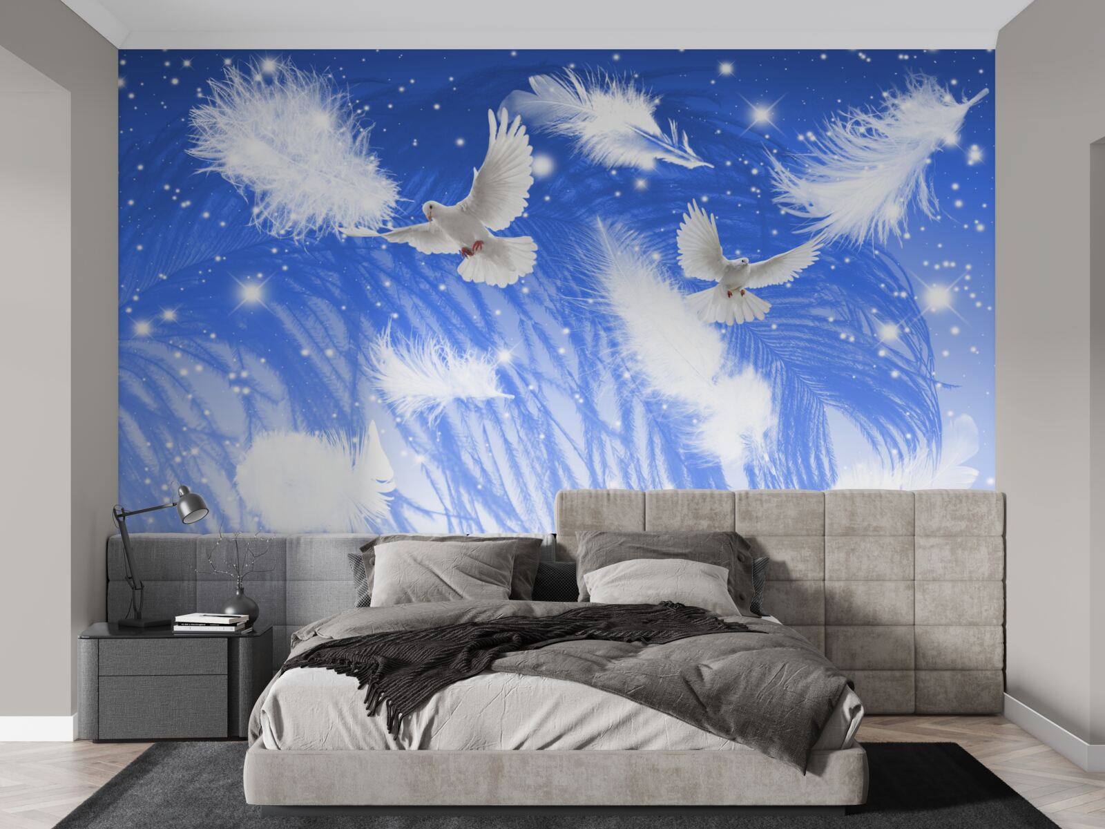 Papier peint se déplaçant dans l'atmosphère des oiseaux brillants et de leur plumage