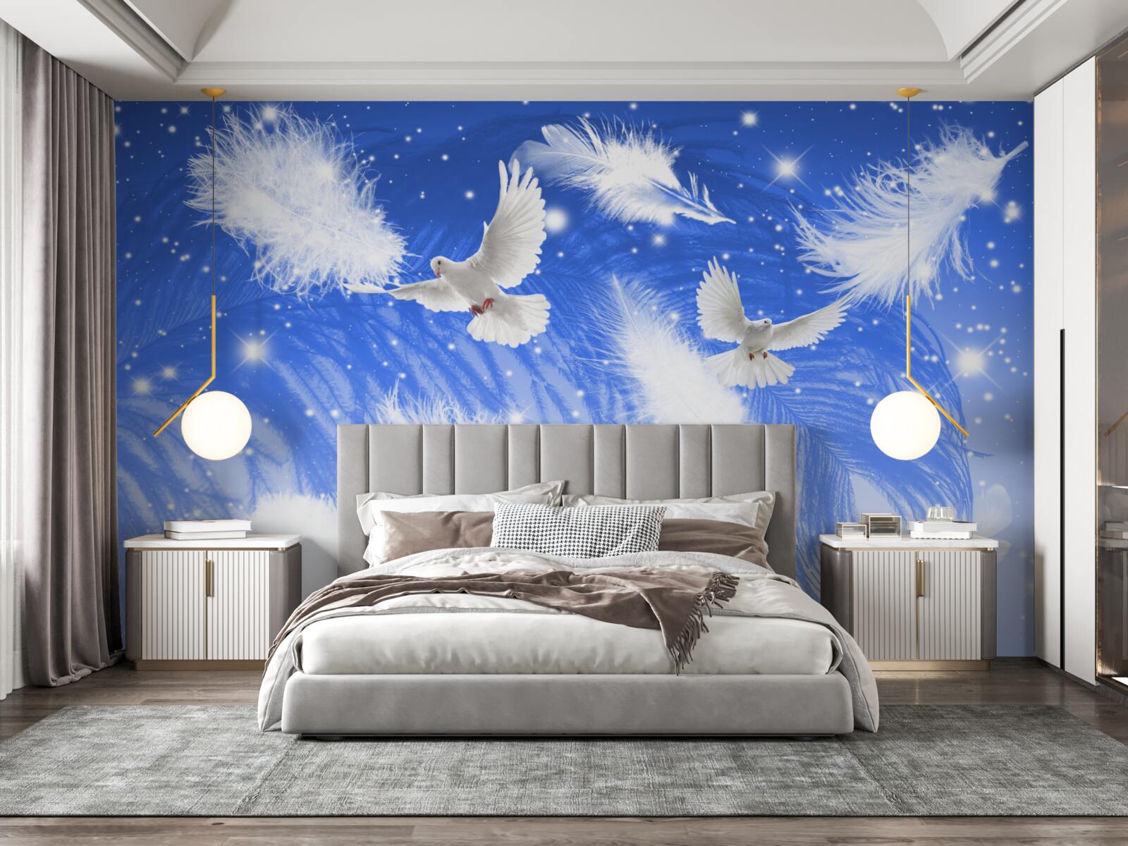 Papier peint se déplaçant dans l'atmosphère des oiseaux brillants et de leur plumage