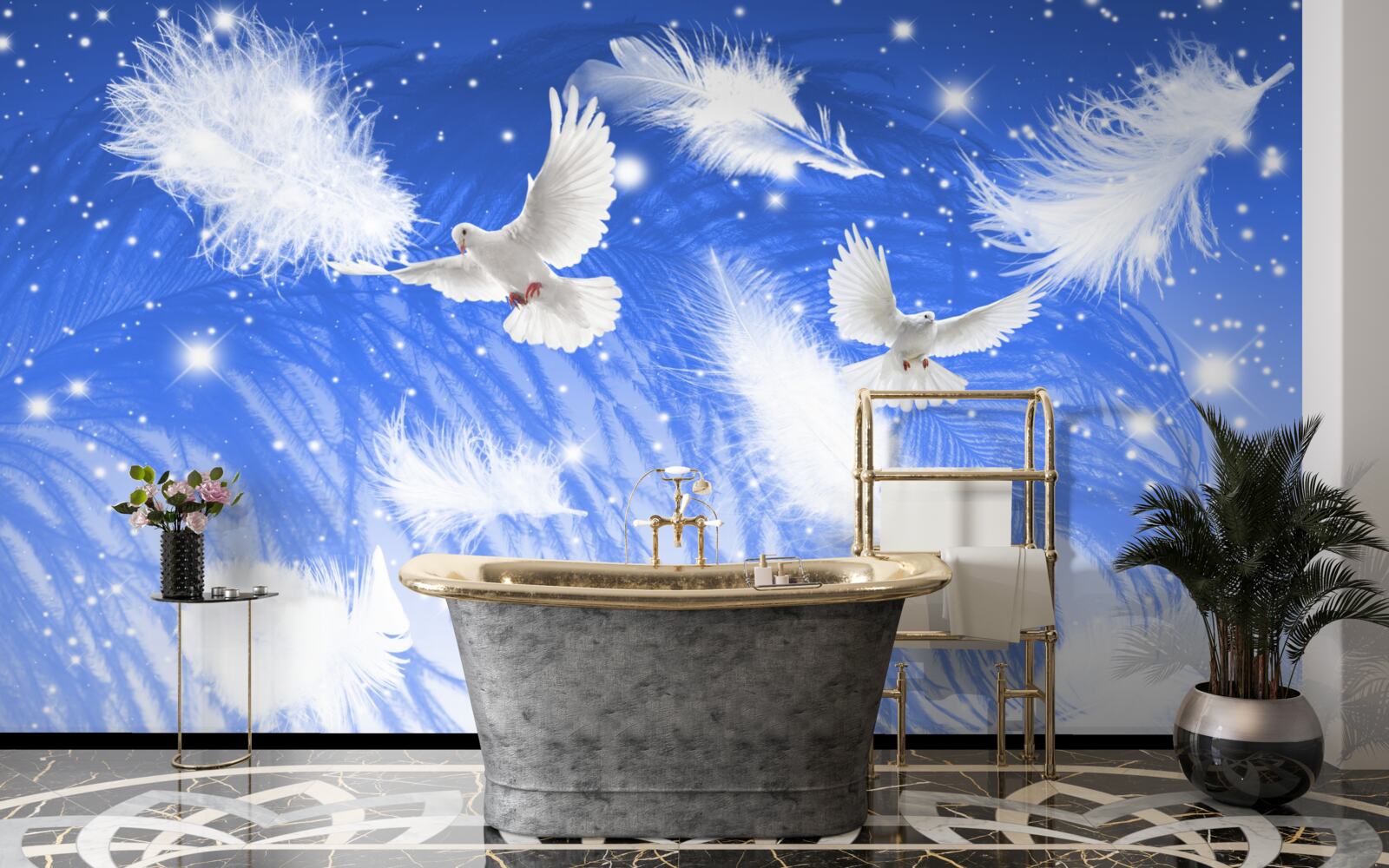 Papier peint se déplaçant dans l'atmosphère des oiseaux brillants et de leur plumage