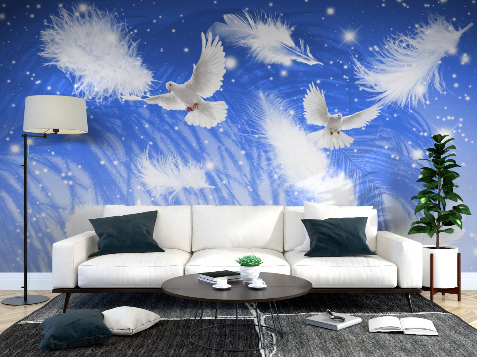 Papier peint se déplaçant dans l'atmosphère des oiseaux brillants et de leur plumage