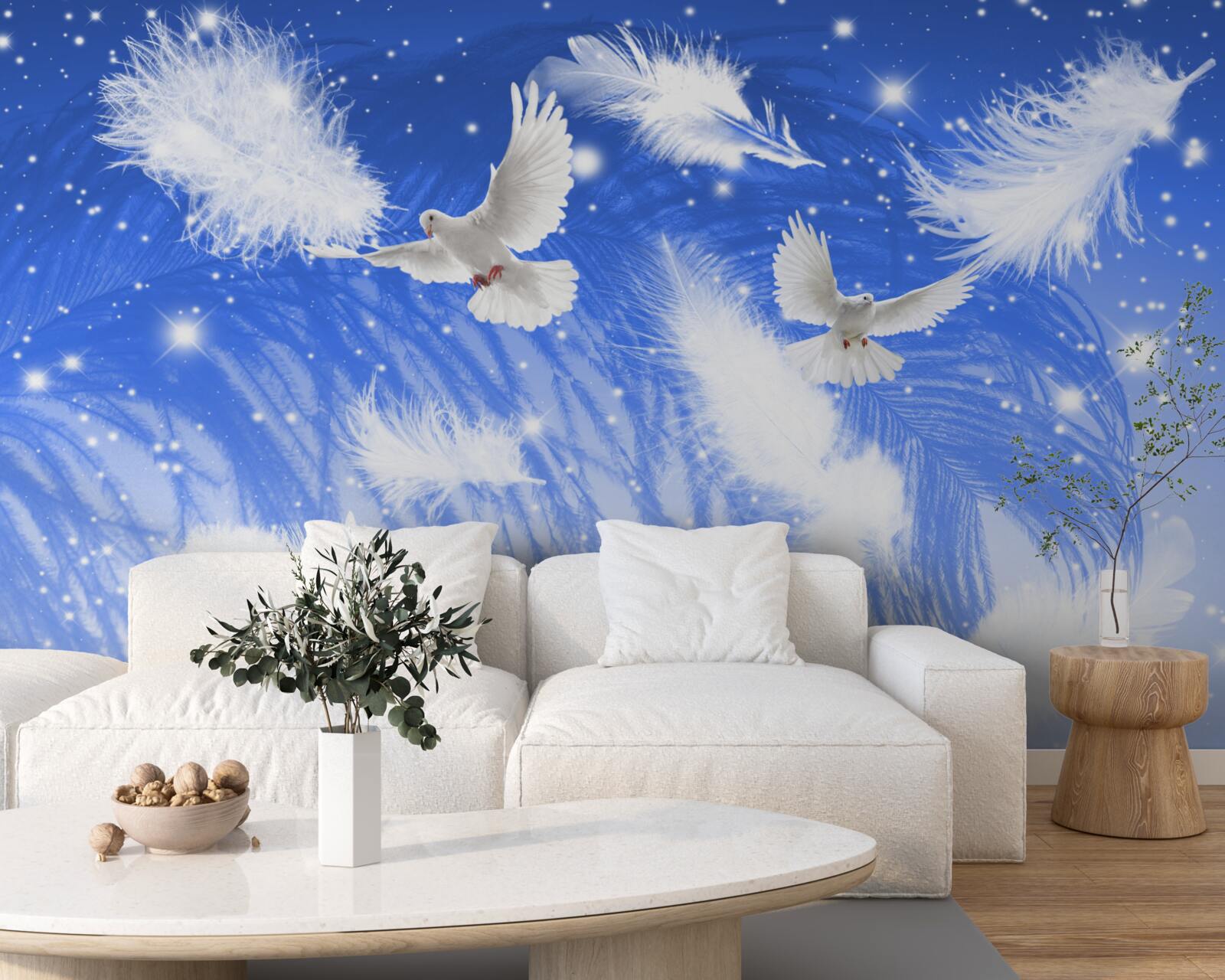 Papier peint se déplaçant dans l'atmosphère des oiseaux brillants et de leur plumage