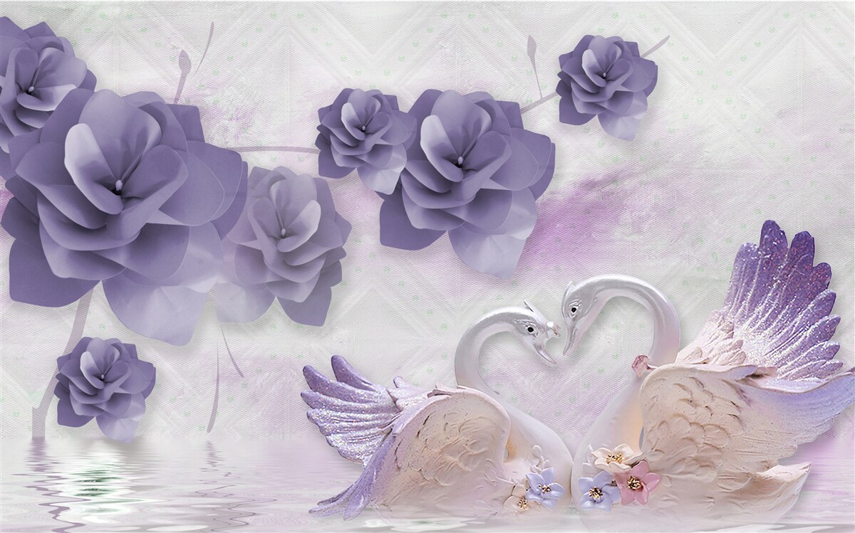 Papier peint bourgeons délicats et cygnes légers à la surface de l'eau