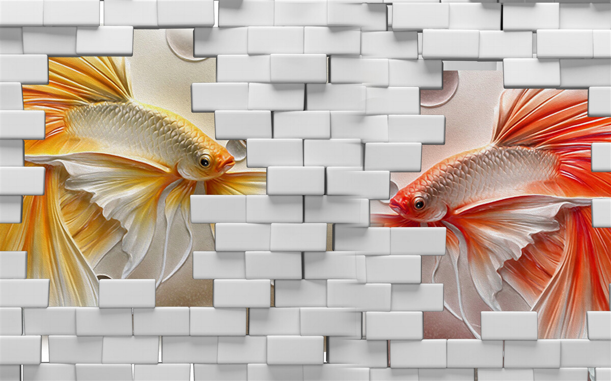 Papier peint des figures rouge et orange détruisent une brique