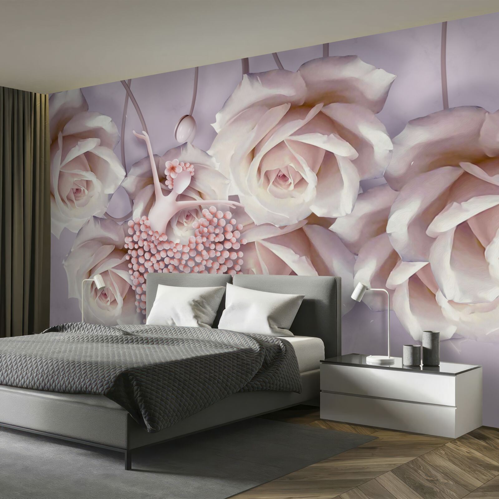 Papier peint décorée d'une rose crème