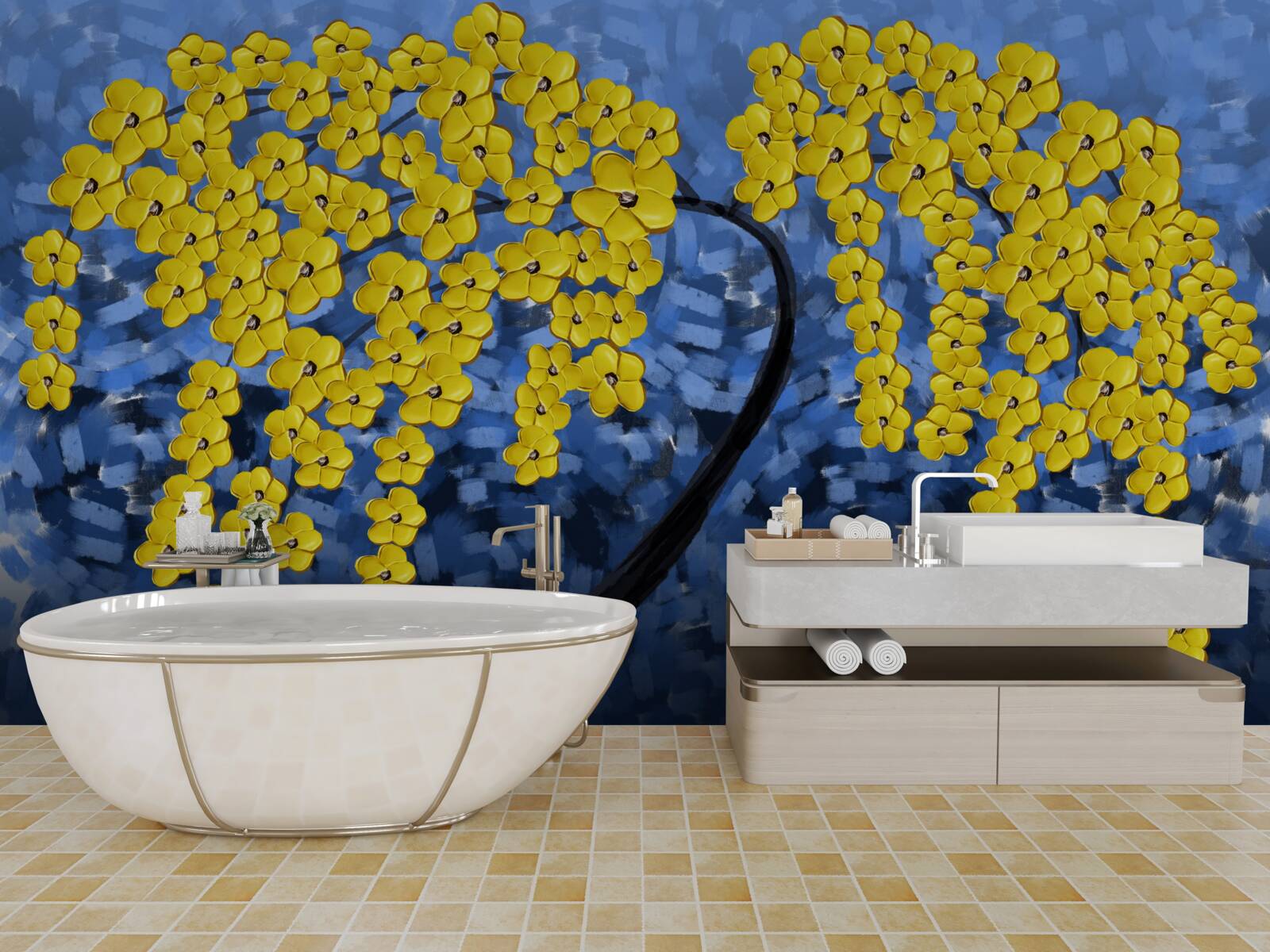 Papier peint arbre sous un orage d'automne