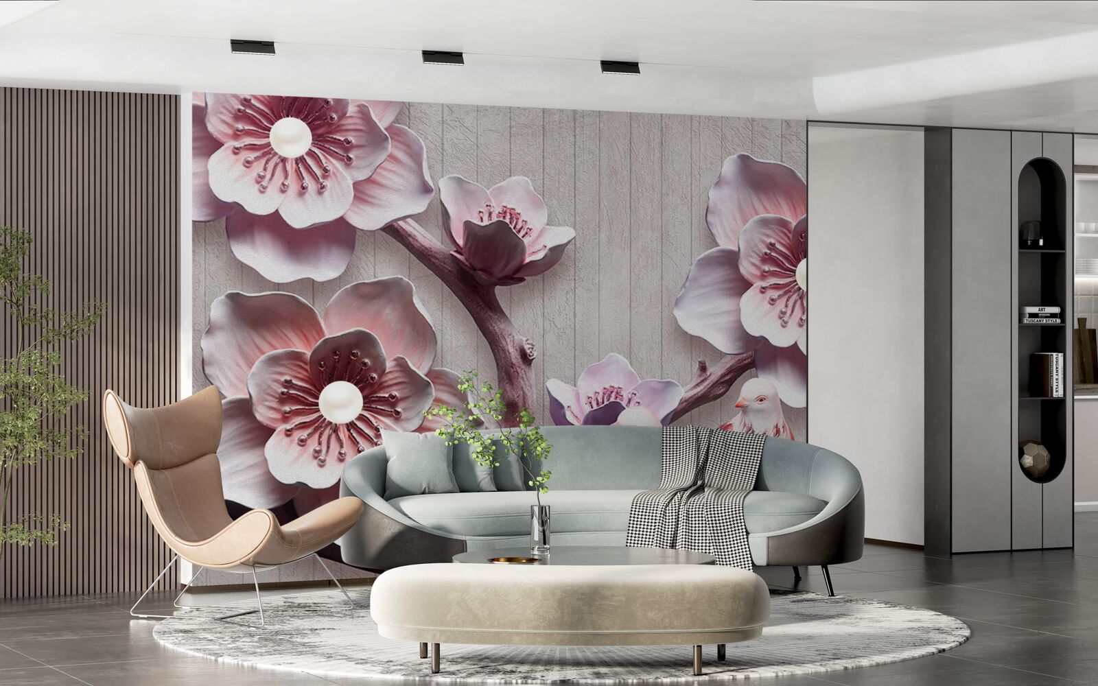 Papier peint bourgeons de cerisier rose tendre