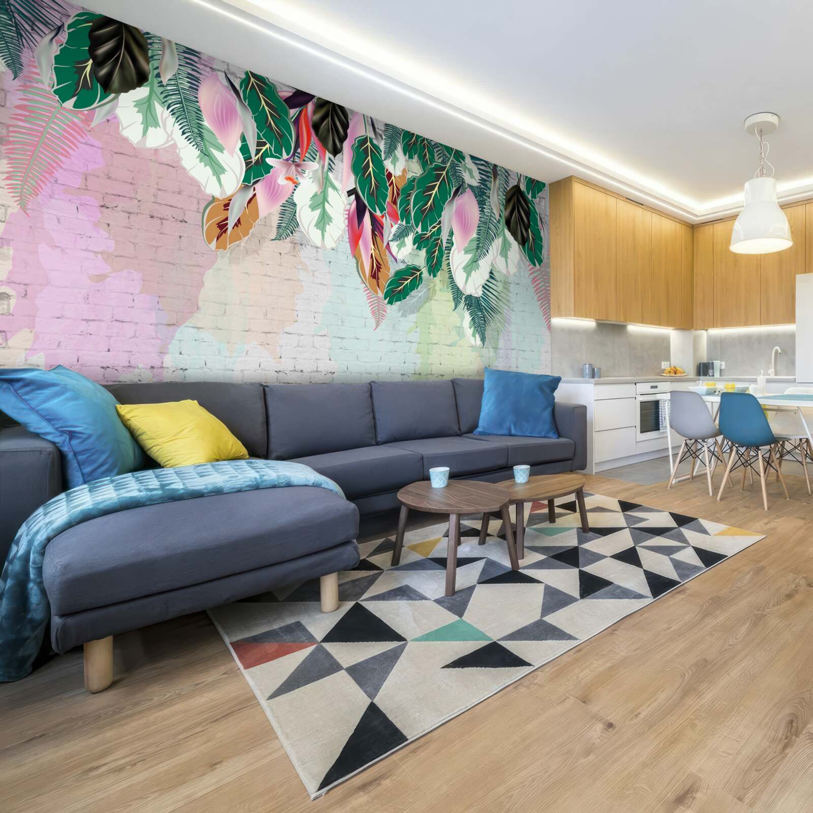 Papier peint feuilles tropicales sur fond rose