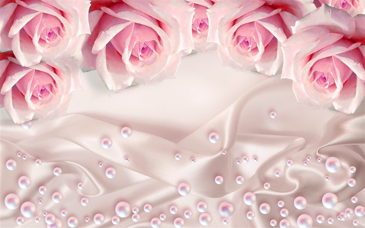 Papier peint ensemble complexe de perles et de roses roses en soie