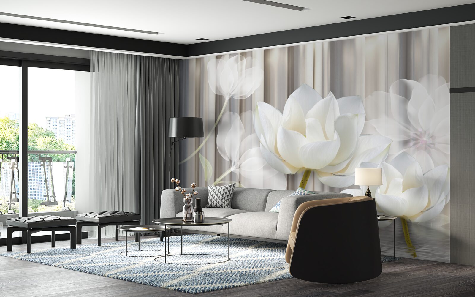 Papier peint tulipes blanches, légères comme l'air