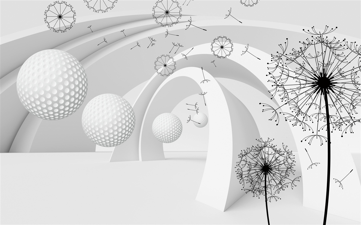 Papier peint Les arches sont blanches comme la neige et décorées de fleurs de pissenlit.