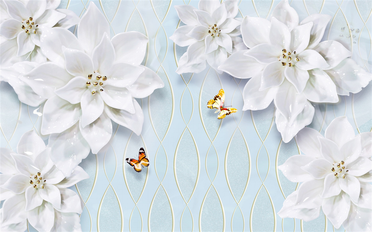 Papier peint Bourgeons et papillons blancs comme neige