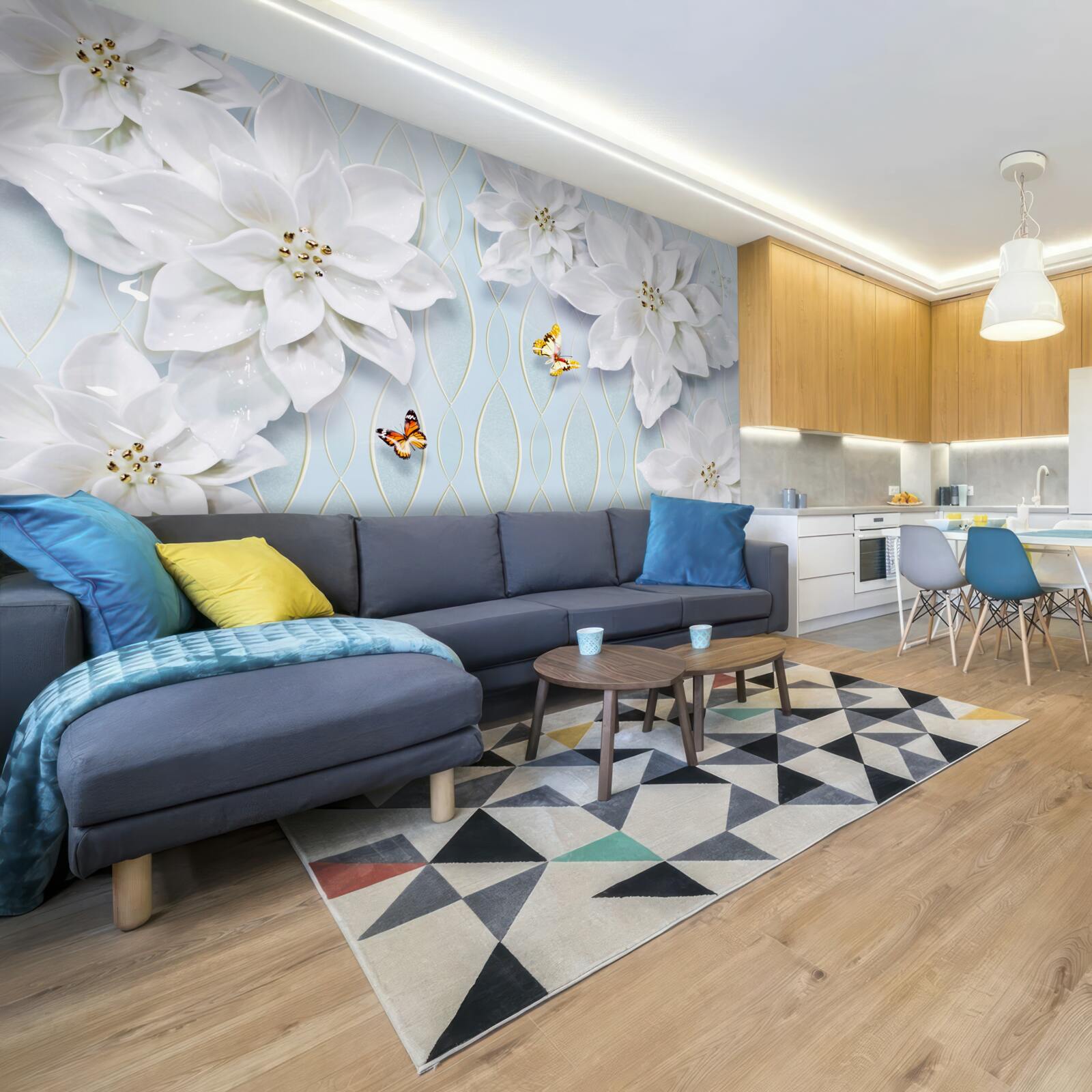 Papier peint Bourgeons et papillons blancs comme neige