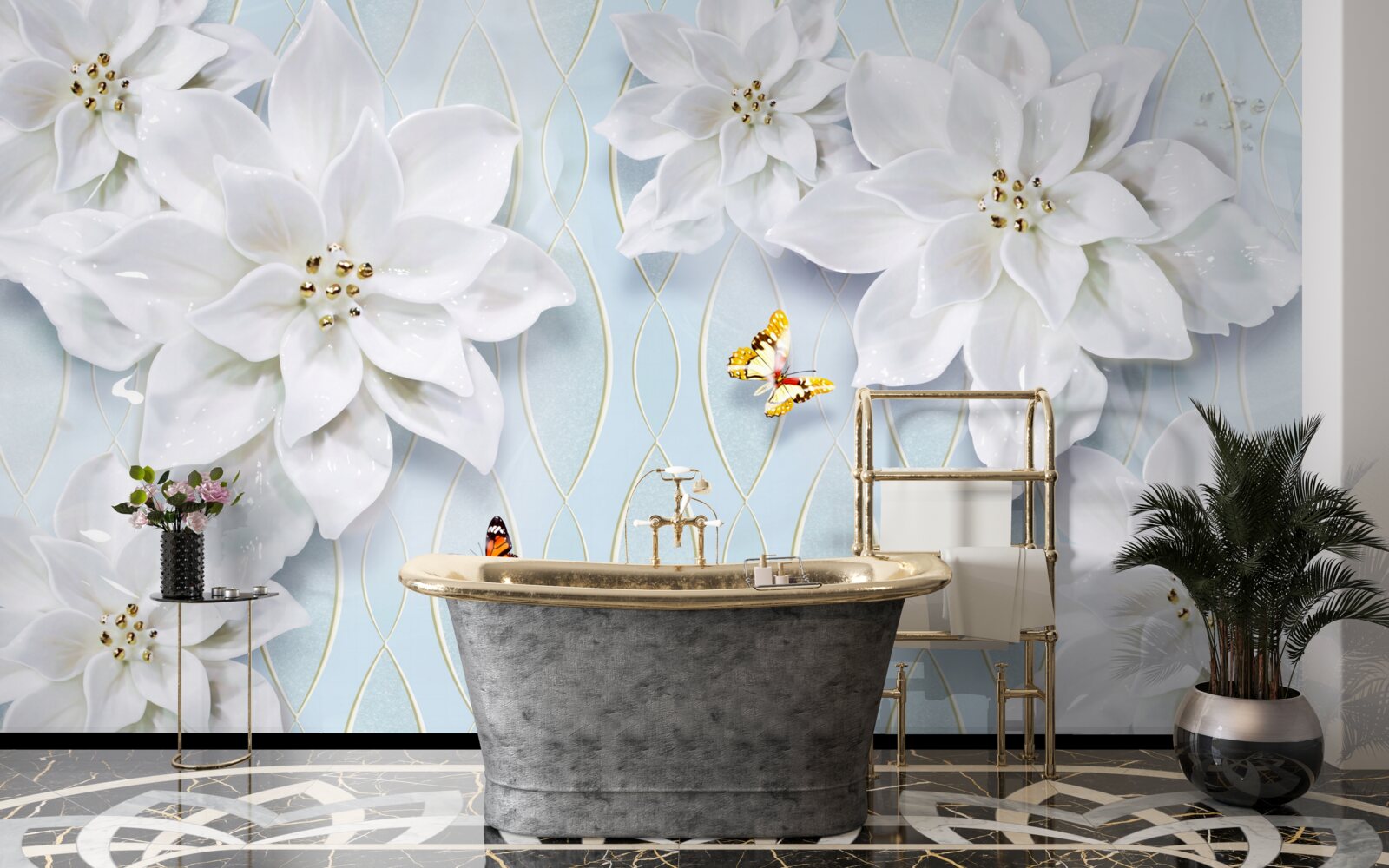 Papier peint Bourgeons et papillons blancs comme neige