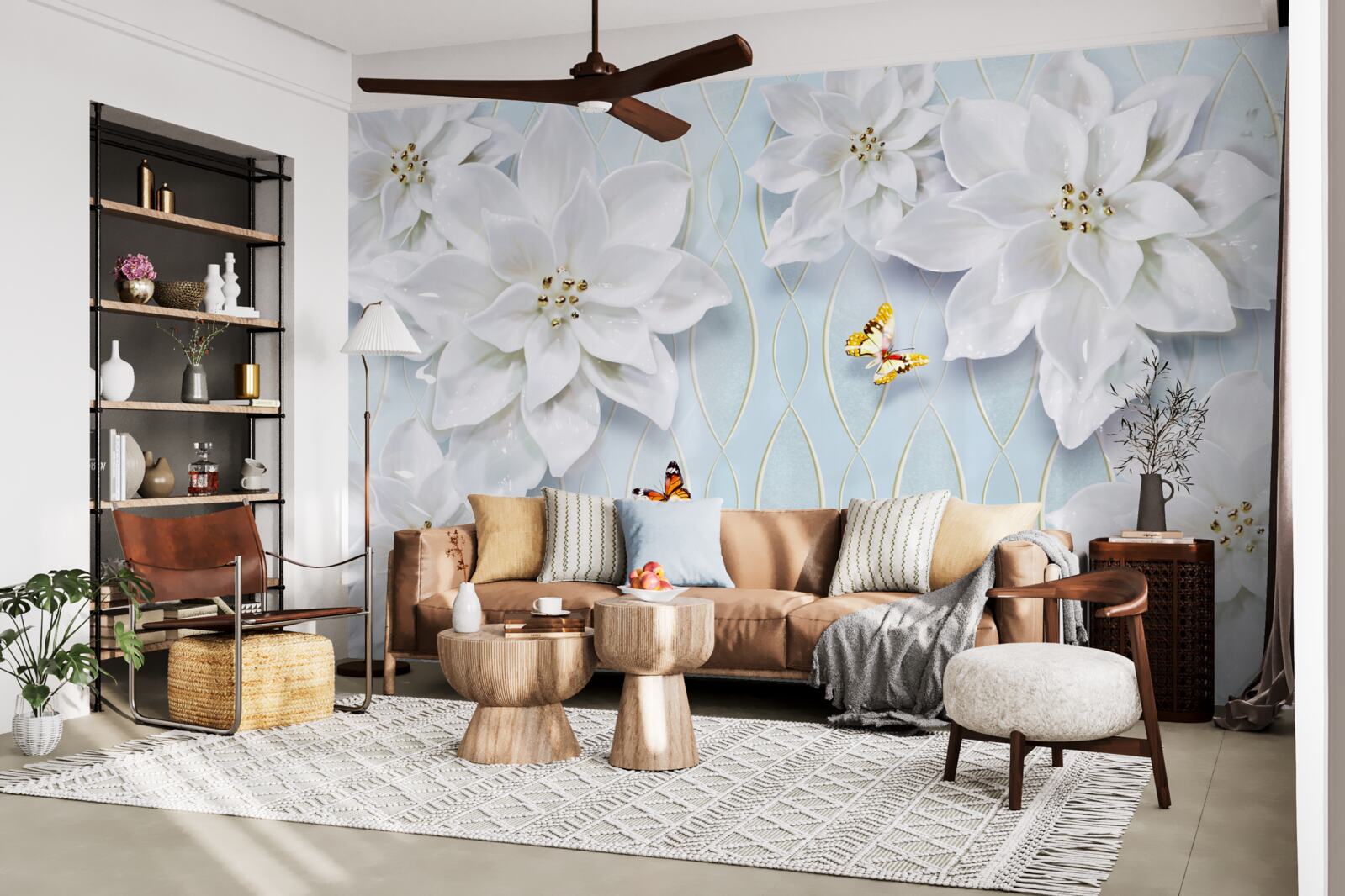 Papier peint Bourgeons et papillons blancs comme neige