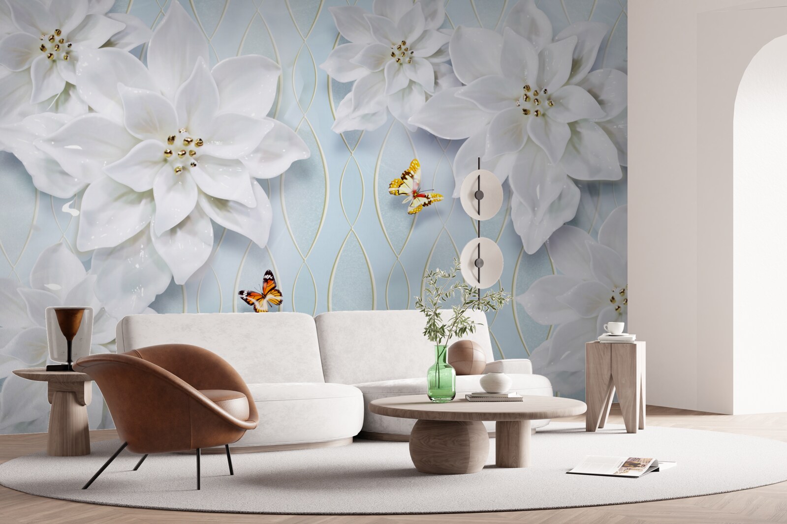 Papier peint Bourgeons et papillons blancs comme neige