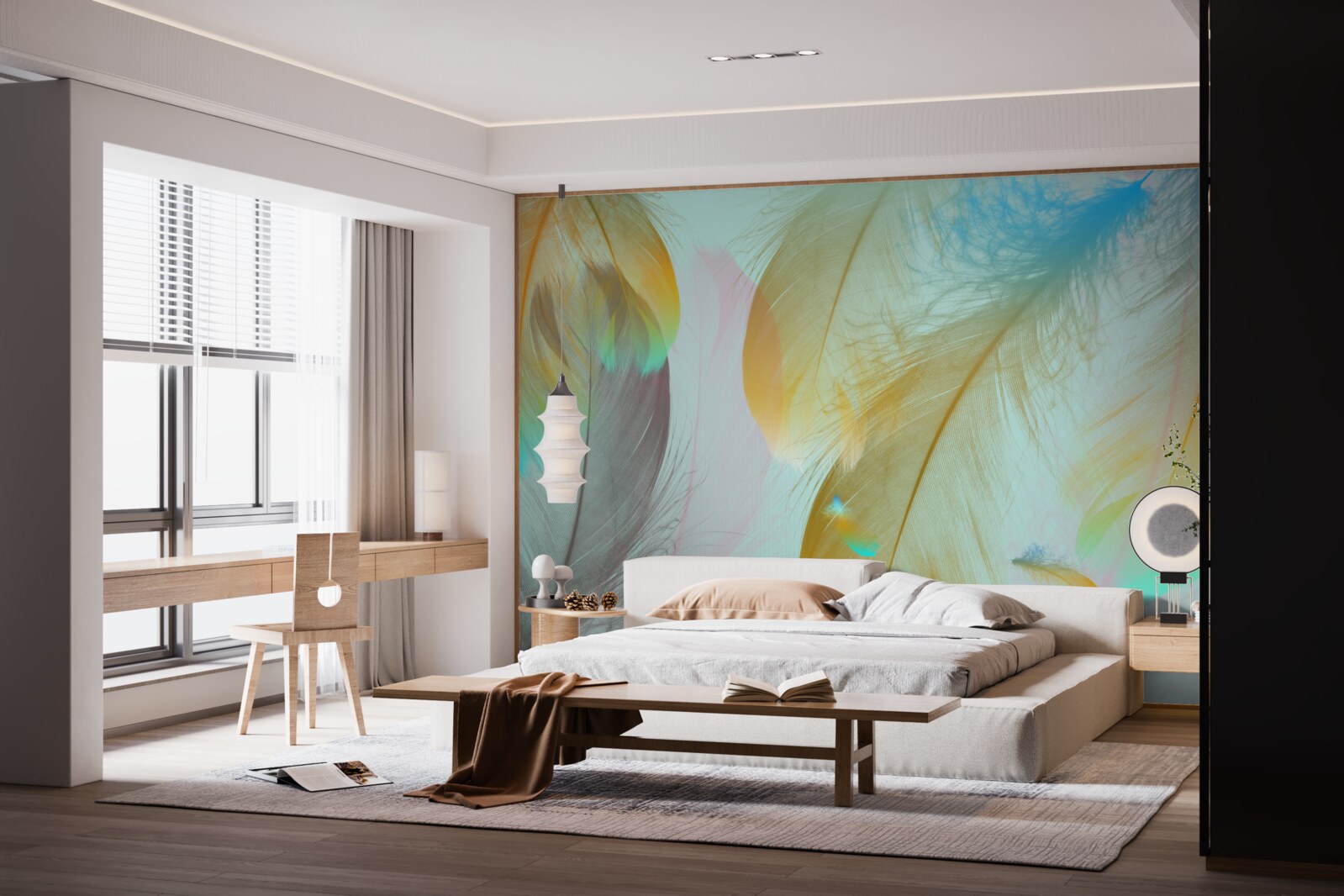 Papier peint plumes douces volantes