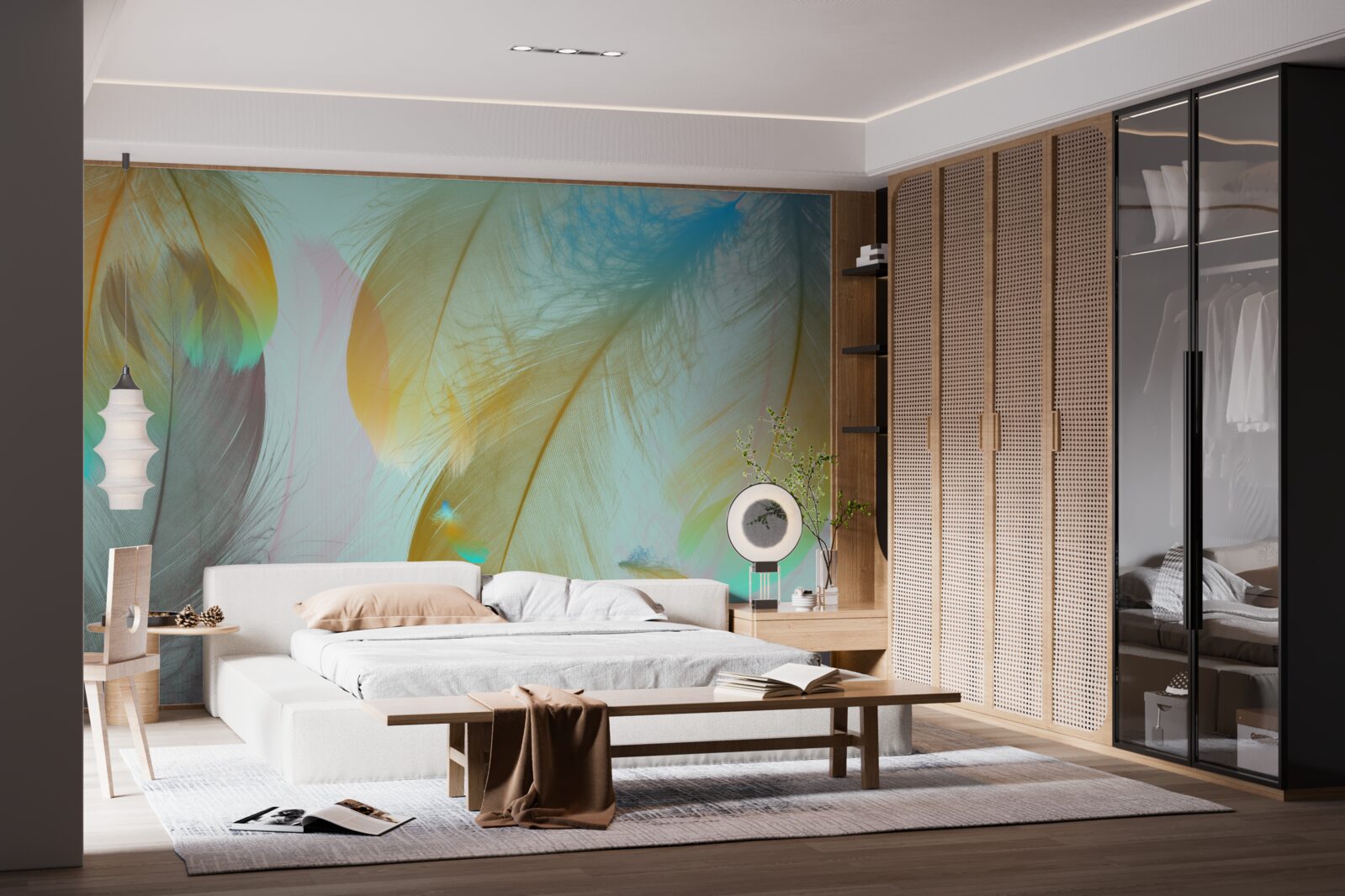 Papier peint plumes douces volantes